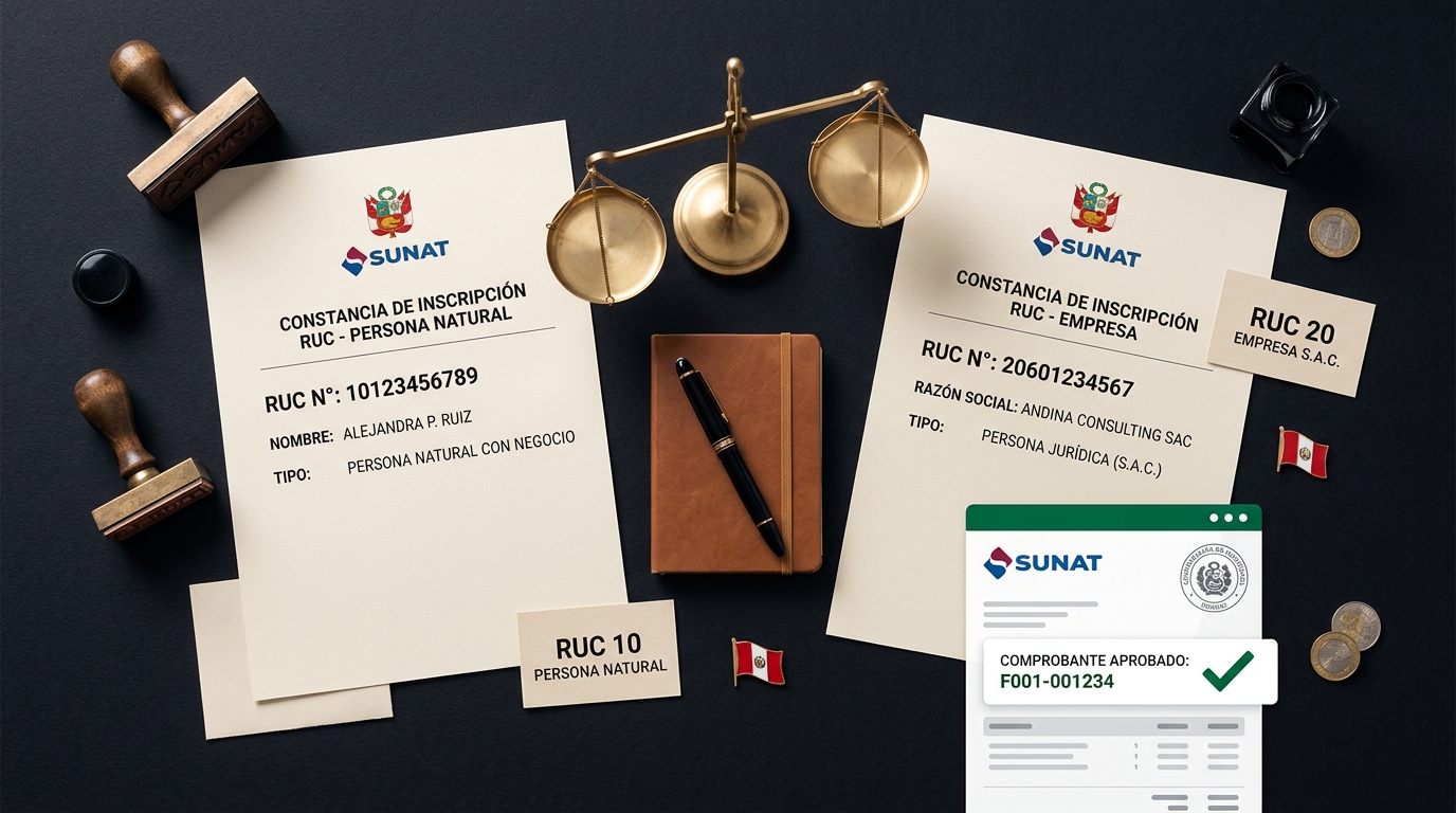 Comparativa visual entre RUC 10 con negocio unipersonal y RUC 20 para empresa jurídica